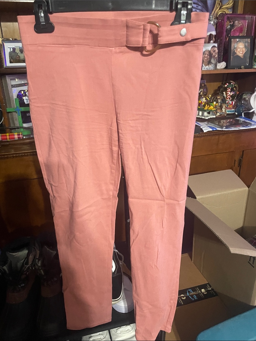Women’s Skinny Pants with Belt Detail - Coral